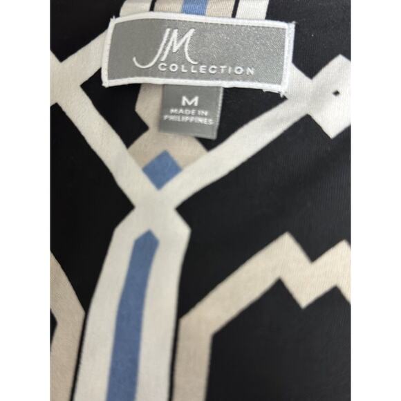 JM Collection Blouse Top 3/4 Sleeves Blue Black Geometric Print Size Medium - Picture 4 of 7